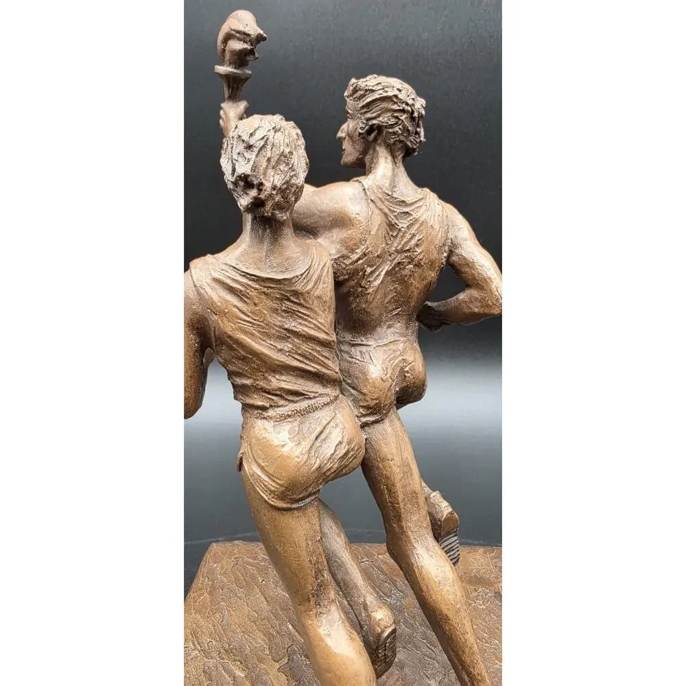 Vintage Bronze Olympic Runners Torch Sculpture 9.75